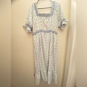 Roolee blue paisley print dress worn 1
